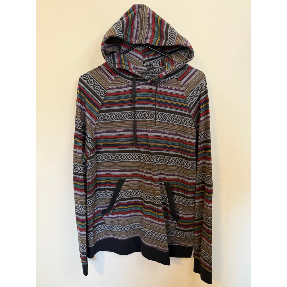 Beautiful Giant Hoodie Mens Large Multi-Color Excellent Baja Striped Pullover